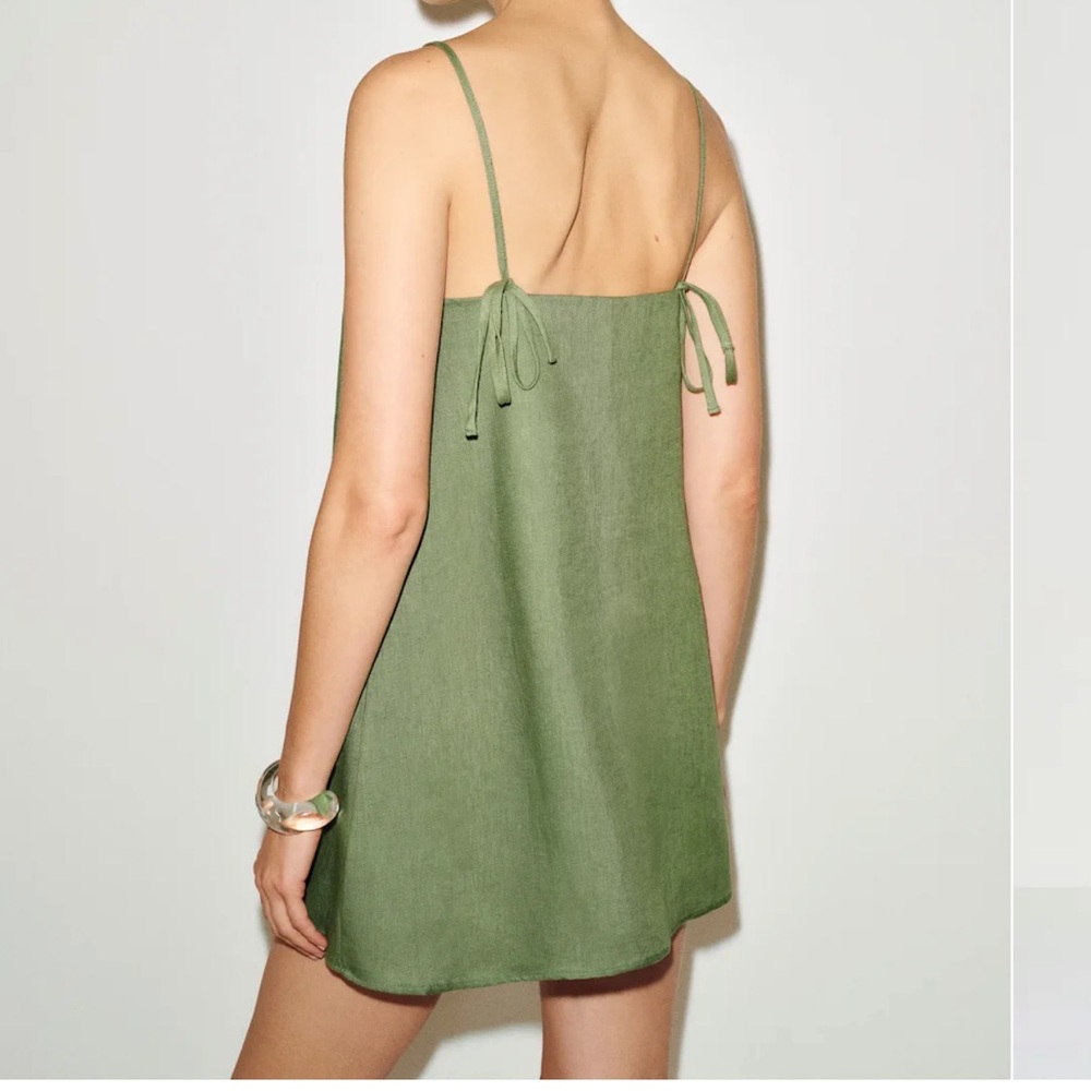 Reformation Aubree Linen Mini Dress / Green Linen Slip - Picture 2 of 3